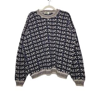 Vintage Sweater Grandpa Coogi Thick Oversized 2XL Cotton Knit Art All Over